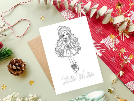 Hello Winter Coloring Printable Card Barbie Coloring Page