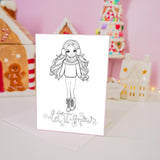 Coloring Printable Card Girl Winter Fashion Yellow Winter Card