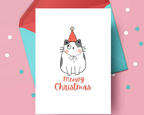 Meowy Christmas Kawaii Cat Printable Card