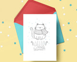 Kawaii Cat Card Hello Winter Printable
