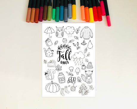 Cozy Fall Vibes Card Adult Coloring Printable Card