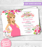 Floral Baby Shower Invitation Custom Mom-to-be illustration - DIY PRINTABLE INVITATION