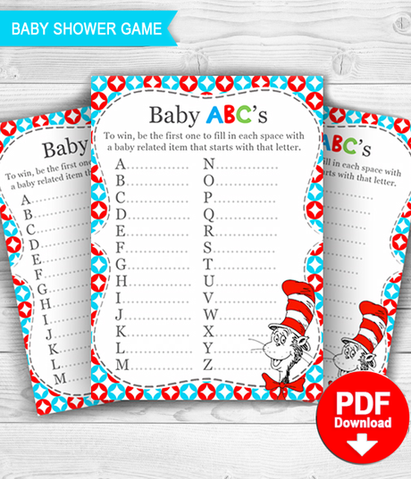 Dr Seuss Baby Shower Game Baby ABC with answer key - PRINTABLE PDF