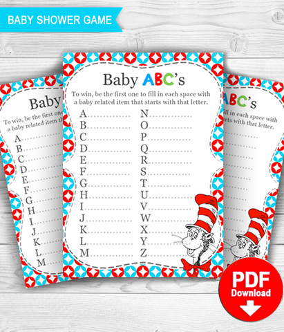 Dr Seuss Baby Shower Game Baby ABC with answer key - PRINTABLE PDF