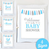 Printable Boy Baby Shower Signs - Welcome sign , Guest book sign, Favors sign - Tassel Blue, Silver - INSTANT DOWNLOAD