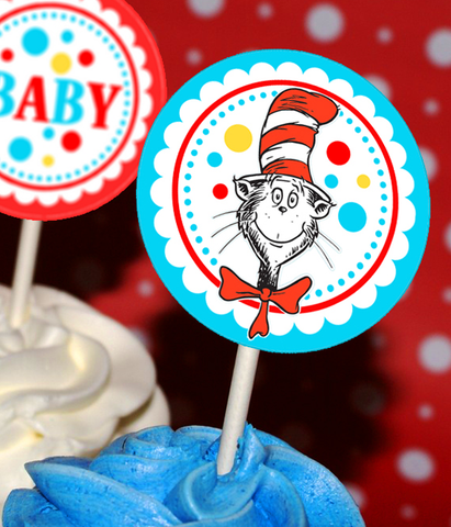 Dr Seuss Cat in the Hat Cupcake Toppers-Lollipop stickers - INSTANT DOWNLOAD