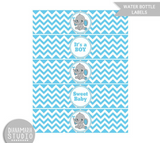 Water Bottle Labels Blue Elephant Baby Shower Printable labels - It's a boy baby shower-INSTANT DOWNLOAD