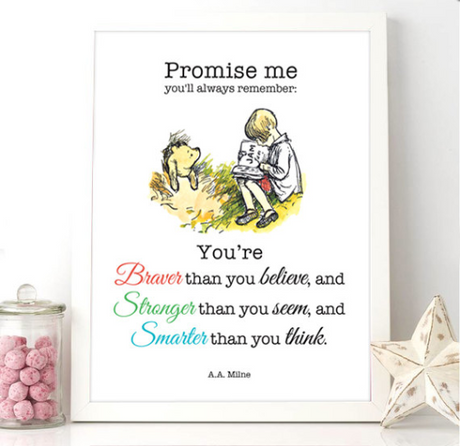 Printable Winnie The Pooh Quote - Braver than you believe, and Stronger than you seem, and Smarter than you think.