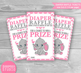Diaper Raffle Elephant Tickets- Baby Shower Games Printable diaper raffle tickets Pink chevron - INSTANT DOWNLOAD