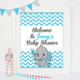 Welcome Sign Boy Shower - Elephant Theme Baby Shower Decoration- It's a boy party - Blue grey chevron pattern - PRINTABLE