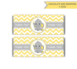 Chocolate Bar Wrappers Elephant Neutral Baby Shower Printable Candy Wrapper Label Yellow Chevron - Thank you favors
