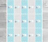 Mini Candy Wrappers Baby Shower /It's a Boy Party Elephant Theme/Baby Shower Favors Candy Bar/Blue and gray chevron pattern/INSTANT DOWNLOAD