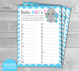 Boy Baby Shower Game-Baby ABC - Elephant Blue Chevron theme - DIY Printable Digital Games