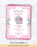 Elephant Baby Shower Invitation - Girl baby shower invite - Pink and gray invite chevron - PRINTABLE