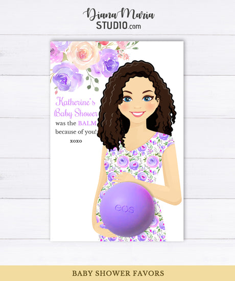 Baby Shower Favors Eos Balm Holder Curly Mom to be Pregnant portrait - PRINTABLE CARD