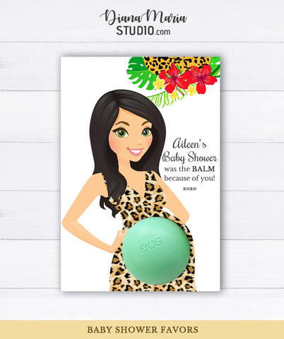 EOS Balm Holder Baby Shower Favors Mom-to-be in Leopard pattern dress PRINTABLE FAVORS