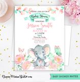 Elephant Girl Baby Shower Invitation and Favors - Printable PDF