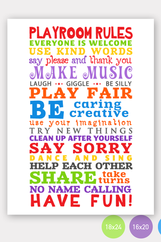 PlayRoom Rules for Home, Daycare and Kindergarten - Size 18x24 - INSTANT DOWNLOAD