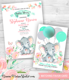 Elephant Girl Baby Shower Invitation and Favors - Printable PDF