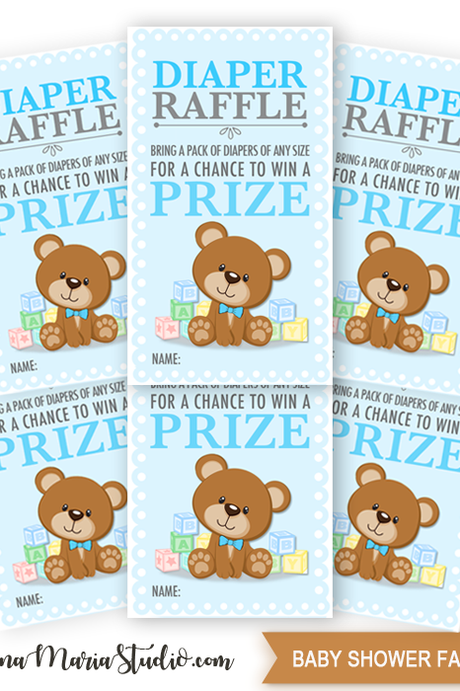 Printable Diaper Raffle Tickets Teddy Bear Baby Shower Game Raffle Tickets- INSTANT DOWNLOAD