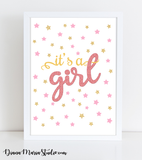 It's A Girl Sign, Baby Shower Decorations, Baby Girl Baby Shower Sign, Pink Gold Glitter Printable 8x10