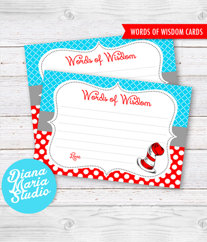 Printable Words of wisdom Dr Seuss Baby Shower Printable Game Dr Seuss Baby shower activity - INSTANT DOWNLOAD