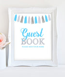 Printable Boy Baby Shower Signs - Welcome sign , Guest book sign, Favors sign - Tassel Blue, Silver - INSTANT DOWNLOAD
