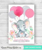 Elephant Girl Baby Shower Invitation and Favors - Printable PDF