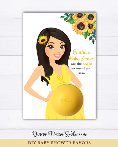 Sunflower Favors Eos Balm Holder Sunflower Baby Shower Favor Card - PRINTABLE