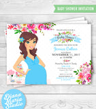 Floral Baby Shower Invitation Custom Mom-to-be illustration - DIY PRINTABLE INVITATION