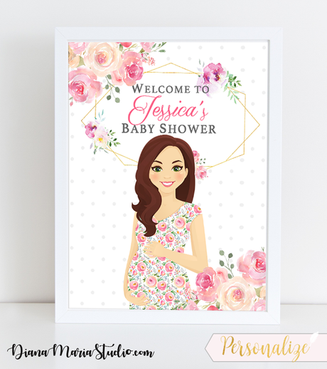 Welcome Sign Baby Shower Floral Modern Geometric Floral Baby Shower Theme - PRINTABLE PDF