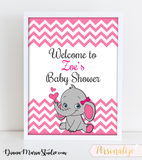 Elephant Baby Shower Invitation - Girl baby shower invite - Pink and gray invite chevron - PRINTABLE