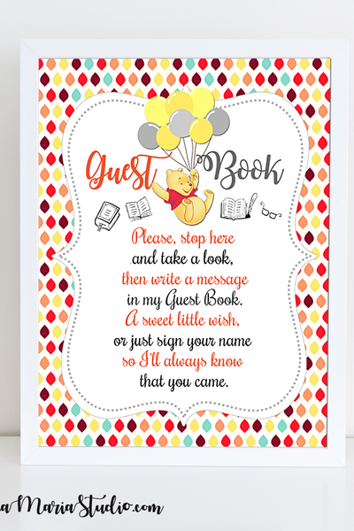 Guest Book Sign Winnie the Pooh Baby Shower INSTANT DOWNLOAD