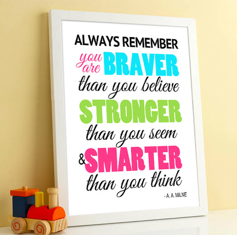 Wall Art Winnie the Pooh Braver than you believe - Printable PDF Download