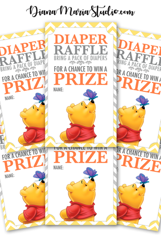 Diaper Raffle Tickets Winnie the Pooh Baby Shower Game Raffle Tickets- INSTANT DOWNLOAD