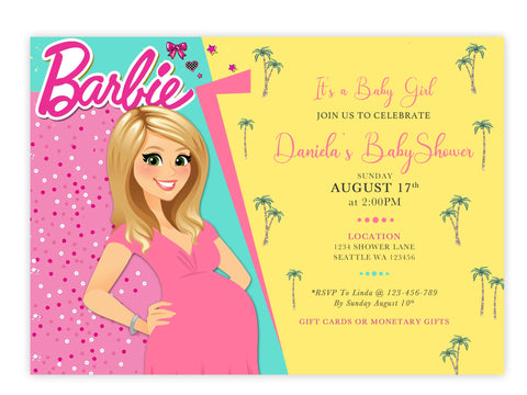 Barbie Baby Shower Invitation Printable Barbie Invites Its a Girl Baby Shower