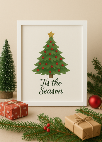Watercolor Christmas Tree Wall Art | ’Tis the Season Quote Print