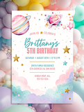 Outer Space Birthday Invitation for Girl Galaxy Watercolor Birthday Party Invite