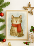 Home Decor Christmas Collection Watercolor Winter Cat Print Cozy Scarf Cat - Instant Download