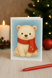 Christmas Greeting card Cute Polar Bear Print with Red Scarf – Winter Animal Wall Art - Instant Download