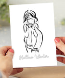 Printable Card Winter Vibes Girl with Coffee Coloring card