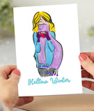 Printable Card Winter Vibes Girl with Coffee Coloring card