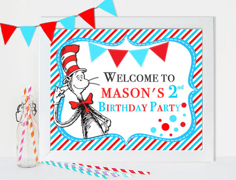 Dr Seuss Welcome Sign Personalized Birthday Sign Dr Seuss party decorations