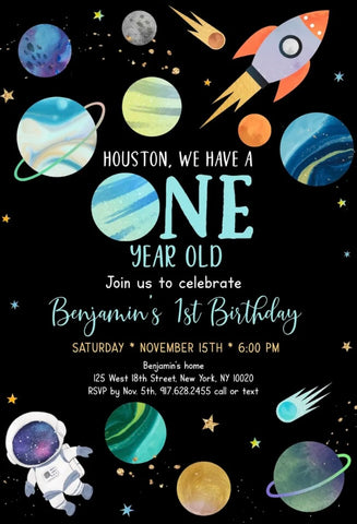 1st Birthday Invitation Astronaut Space Theme Printable Invitation Astronaut