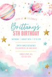 Outer Space Birthday Invitation for Girl Galaxy Watercolor Birthday Party Invite