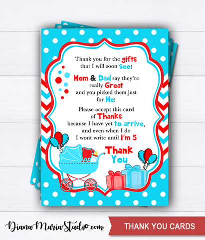 Dr Seuss Thank you cards Baby Shower Cat in the hat - INSTANT DOWNLOAD
