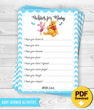 Printable Winnie the Pooh Wishes for Baby Shower activity - INSTANT DOWNLOAD