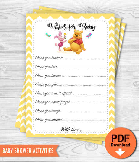 Printable Winnie the Pooh Wishes for Baby Shower activity - INSTANT DOWNLOAD
