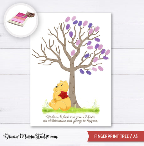 Printable Winnie the Pooh Fingerprint Tree for Baby Shower Creative DIY Guest Signature A3 - INSTANT DOWNLOAD
