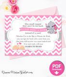 Elephant Baby Shower Invitation - Girl baby shower invite - Pink and gray invite chevron - PRINTABLE